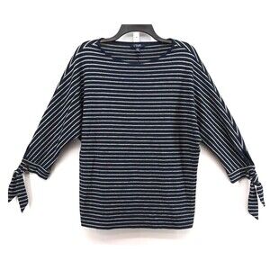 Chaps Shirt Womens Size M Blue White Striped 3/4 Sleeve Pullover Blouse Top
